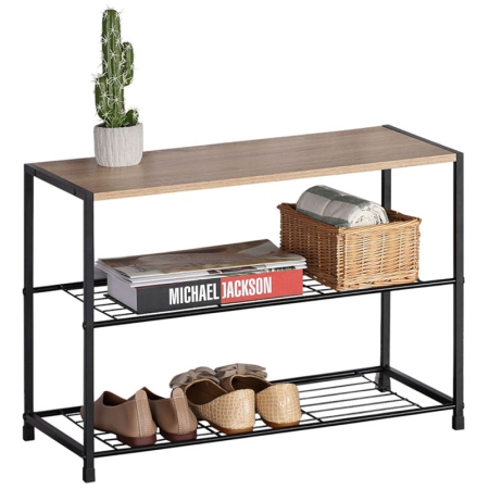 Παπουτσοθήκη-ραφιέρα μεταλλική-ξύλινη μαύρο-natural 63x30x43εκ Ankor 844227