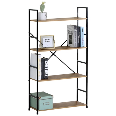 Βιβλιοθήκη-ραφιέρα μεταλλική-ξύλινη μαύρο-natural 60x24x112εκ Ankor 844128