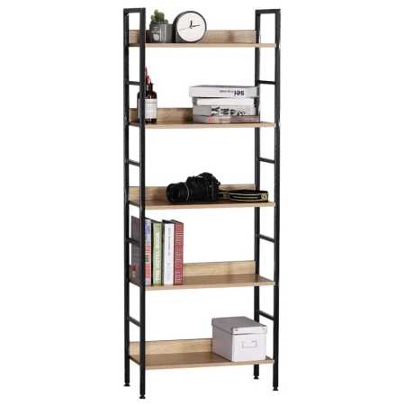 Βιβλιοθήκη-ραφιέρα μεταλλική-ξύλινη μαύρο-natural 60x28x160εκ Ankor 844173