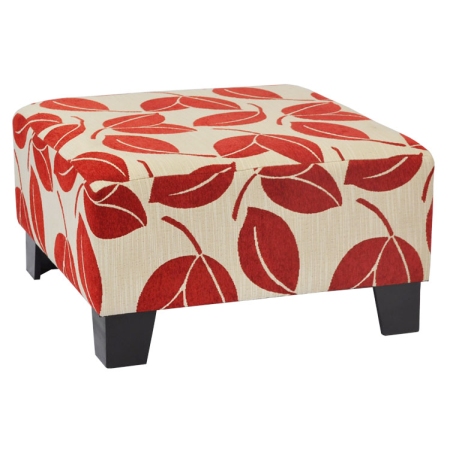 Σκαμπώ υφασμάτινο-ξύλινο Φύλλα κόκκινο-εκρού 61x61x35εκ Sinialo 1900718