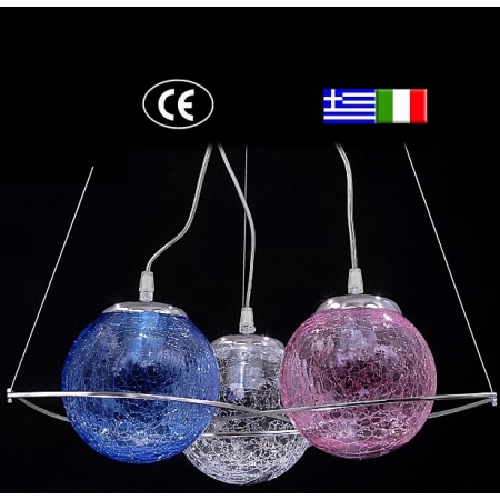 Φωτιστικό οροφής 3φωτο νίκελ με κρακελέ μπάλες