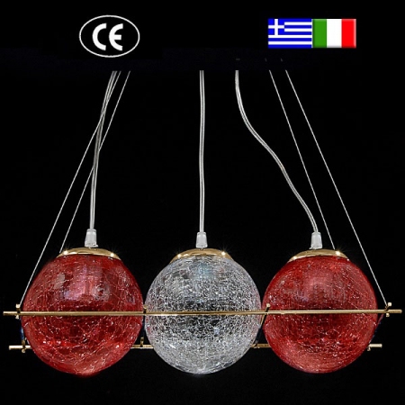 Φωτιστικό οροφής 3φωτο οξυντέ μπάρα με κρακελέ μπάλες
