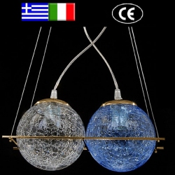 Φωτιστικό οροφής 2φωτο οξυντέ μπάρα με κρακελέ μπάλες