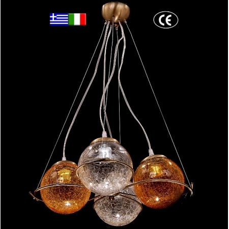 Φωτιστικό οροφής 4φωτο οξυντέ με κρακελέ μπάλες