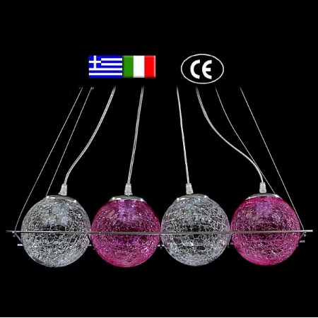 Φωτιστικό οροφής 4φωτο νίκελ μπάρα με κρακελέ μπάλες