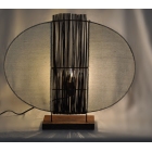 Λάμπα επιτραπέζια ξύλινη-υφασμάτινη καφέ-εκρού 50.5x11x44εκ Pol 118/34