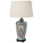 Λάμπα επιτραπέζια πορσελάνης-ξύλινη εκρού-λιλά 40x70εκ Pol 2112025