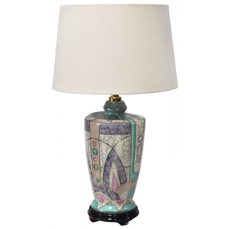 Λάμπα επιτραπέζια πορσελάνης-ξύλινη εκρού-λιλά 40x70εκ Pol 2112025