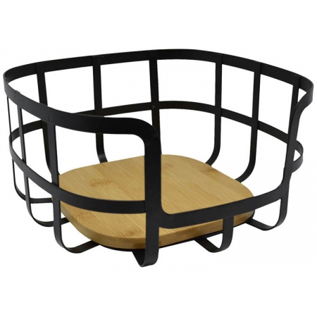 Φρουτιέρα μεταλλική-ξύλινη μαύρο-natural 24.5x24.5x12.5εκ Ankor 819713