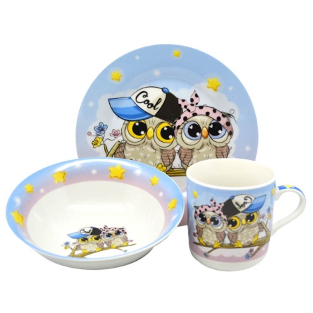 Σετ πρωινού παιδικό πορσελάνης 3 τεμαχίων Κουκουβάγιες Ankor 832033