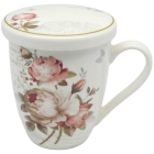 Κούπα πορσελάνης με καπάκι Λουλούδια λευκό-σομόν 340cc Ankor 832064