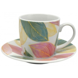 Φλυτζάνια καφέ σετ 6 τεμαχίων πορσελάνης Φύλλα λευκό-ροζ 110cc Ankor 832910