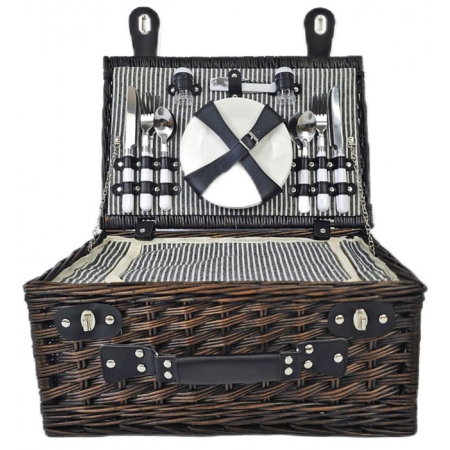 Καλάθι πικνίκ υφασμάτινο-ψάθινο καφέ-μαύρο 46x30x21εκ Ankor 839766