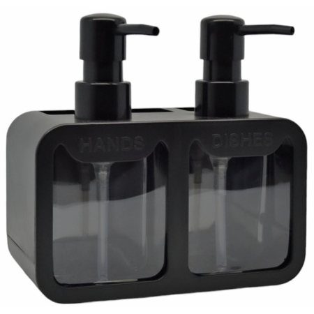 Dispenser διπλό πλαστικό Hands + Dishes μαύρο 17x12x17εκ Ankor 842162