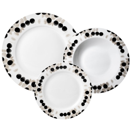 Πιάτα πορσελάνης σετ 18 τεμαχίων Πουά λευκό-μαύρο Ankor R2403-18