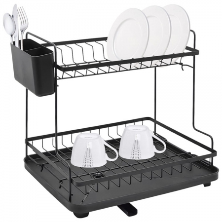 Πιατοθήκη 2όροφη μεταλλική μαύρη 42x30x38.5εκ Ankor 850006