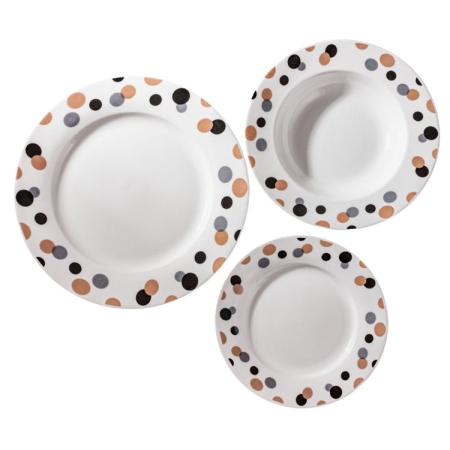 Πιάτα πορσελάνης σετ 18 τεμαχίων Πουά καφέ-γκρι Ankor R2408-18