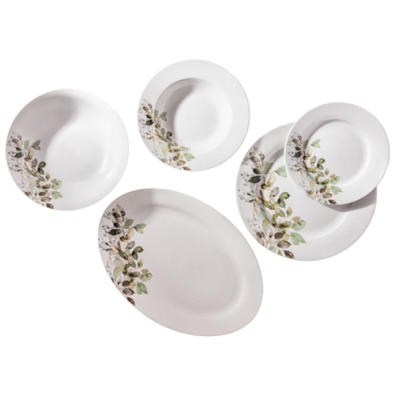 Πιάτα πορσελάνης σετ 20 τεμαχίων Φύλλα λευκό-μπεζ Ankor R2407-20