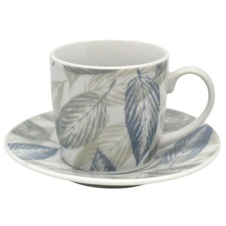 Φλυτζάνια καφέ σετ 6 τεμαχίων πορσελάνης Φύλλα πετρόλ-γκρι 110cc Ankor 848447