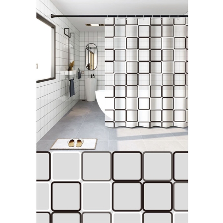 Κουρτίνα μπάνιου PEVA Τετράγωνα λευκό-γκρι 180x180εκ Ankor 846399