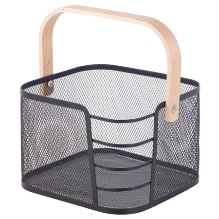 Φρουτιέρα-καλάθι μεταλλικό-ξύλινο μαύρο-natural 26x23x16.5εκ Ankor 850181