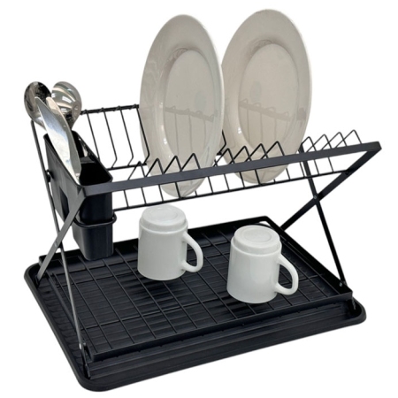 Πιατοθήκη 2όροφη μεταλλική μαύρη 42x32x26.5εκ Ankor 843572