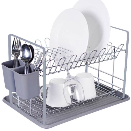 Πιατοθήκη 2όροφη μεταλλική γκρι 48εκ Ankor 808724