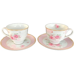 Φλυτζάνια τσαγιού πορσελάνης σετ 2 τεμαχίων   English Floral   ροζ Karvounis Μ26060-3