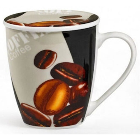 Κούπα πορσελάνης με καπάκι Coffee μπεζ-καφέ 360cc Karvounis 360KC/A6