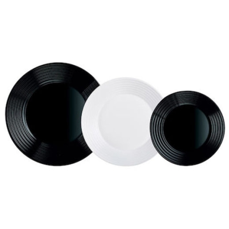 Πιάτα σετ 18 τεμαχίων γυάλινα πυράντοχα Harena λευκό-μαύρο Luminarc N1518