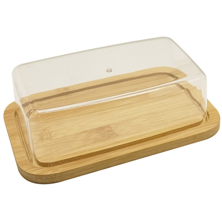 Βουτυριέρα ξύλινη-πλαστική natural-διάφανο 19x12.3x6εκ Sidirela E-4291