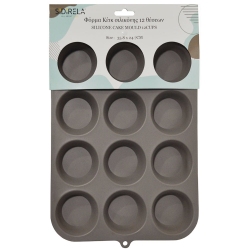 Φόρμα σιλικόνης για cupcakes 12 θέσεων γκρι 24.5x35.8x2.7εκ Sidirela E-0021