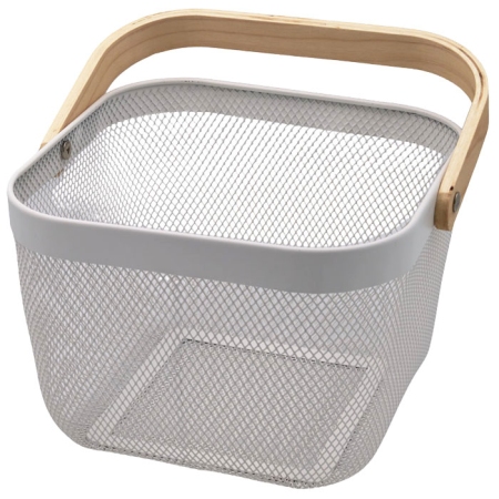 Φρουτιέρα-καλάθι μεταλλικό-ξύλινο λευκό-natural 24.5x26.5x18εκ Sidirela E-1452