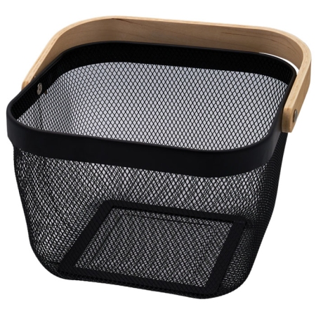 Φρουτιέρα-καλάθι μεταλλικό-ξύλινο μαύρο-natural 24.5x26.5x18εκ Sidirela E-1452