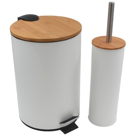 Σετ καδος πεντάλ 7Lt-πιγκάλ μεταλλικό λευκό-natural Sidirela E-3721