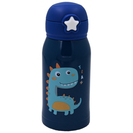 Μπουκάλι θερμός παιδικό ανοξείδωτο Δεινόσαυρος μπλε 460ml Sidirela E-4350