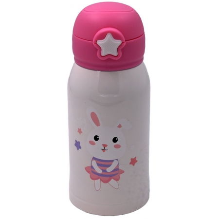 Μπουκάλι θερμός παιδικό ανοξείδωτο Λαγουδάκι λευκό-φούξια 460ml Sidirela E-4350