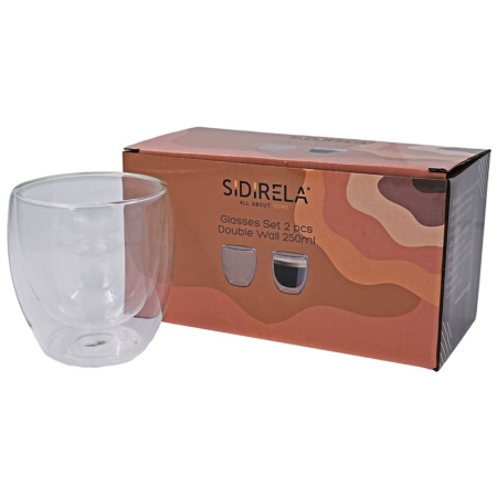 Ποτήρια διπλού τοιχώματος σετ 2 τεμαχίων γυάλινα διάφανο 250cc Sidirela E-4587
