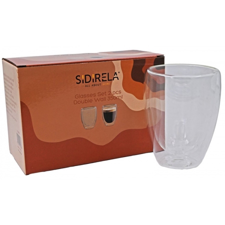 Ποτήρια διπλού τοιχώματος σετ 2 τεμαχίων γυάλινα διάφανο 350cc Sidirela E-4588