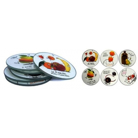 Σουβέρ γυάλινα με τύπωμα σετ 6τεμ στρογγυλά Espiel KS9081D12