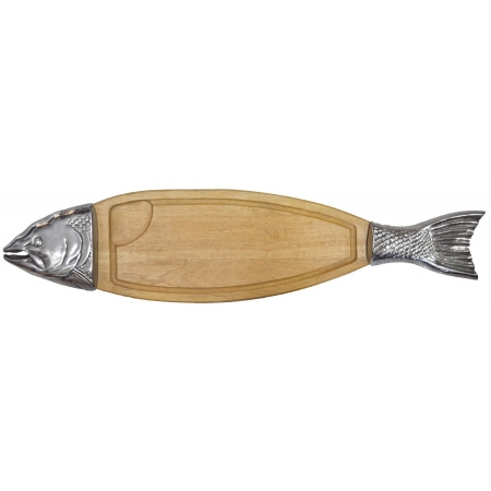 Δίσκος σερβιρίσματος ψαριού ξύλινο-αλουμίνιο natural-ασημί 90x22x4.5εκ Pol 4112096