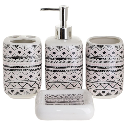 Αξεσουάρ μπάνιου σετ 4 τεμαχίων κεραμικό μαύρο/ροζ Click 6-65-151-0008