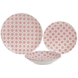 Πιάτα κεραμικά σετ 18 τεμαχίων λευκό-κόκκινο Click 6-60-070-0005