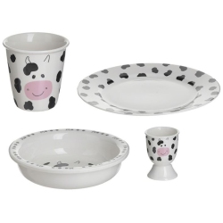 Σετ πρωινού παιδικό πορσελάνης 4 τεμαχίων Αγελαδίτσα λευκό-μαύρο Click 6-60-112-0014