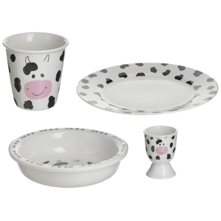 Σετ πρωινού παιδικό πορσελάνης 4 τεμαχίων Αγελαδίτσα λευκό-μαύρο Click 6-60-112-0014