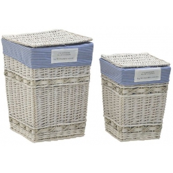 Καλάθια απλύτων σετ 2 τεμαχίων ψάθινο λευκό-γαλάζιο Inart 3-65-376-0003