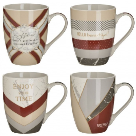 Κούπες πορσελάνης σετ 4 τεμαχίων μπεζ-μπορντώ 340cc Click 6-60-112-0024