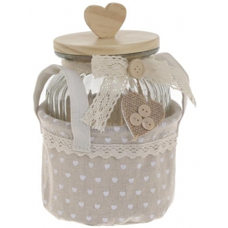 Βάζο γυάλινο με ξύλινο καπάκι   μπεζ δαντέλα 19εκ Inart 3-60-369-0061