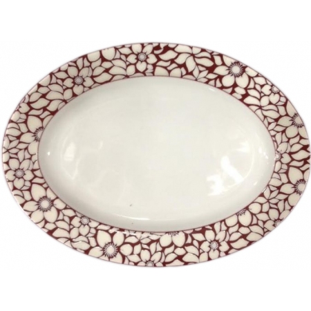 Ραβιέρα οβάλ πορσελάνης κόκκινο-εκρού 20.5x15εκ AB 435