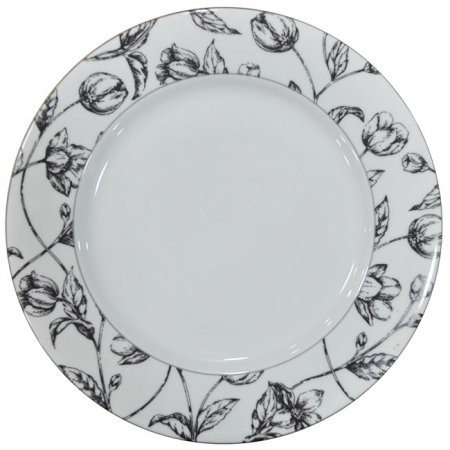 Πιάτο ρηχό πορσελάνης Black tulip λευκό-μαύρο 27x2εκ AB 661